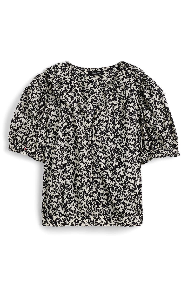 Madewell Ruffle Floral Button Front Top, Alternate, color, Abstract Leaf Black Ivory