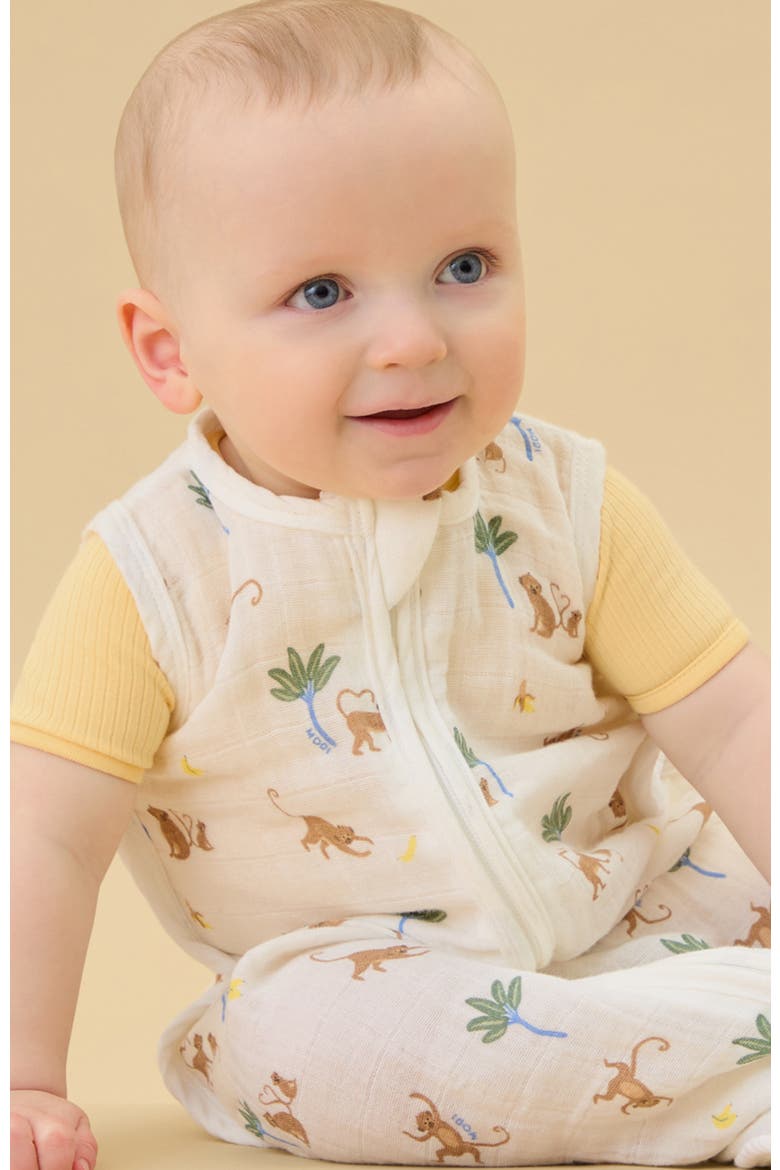 Monkey Print Muslin Front Opening Sleeping Bag, Alternate, color, Monkey Print
