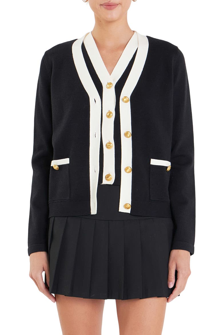 Contrast Edge Cardigan, Main, color, BLACK