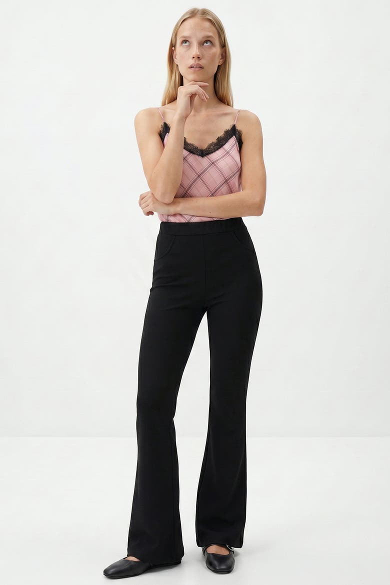 High Waisted Flared Knit Trousers, Alternate, color, BLACK