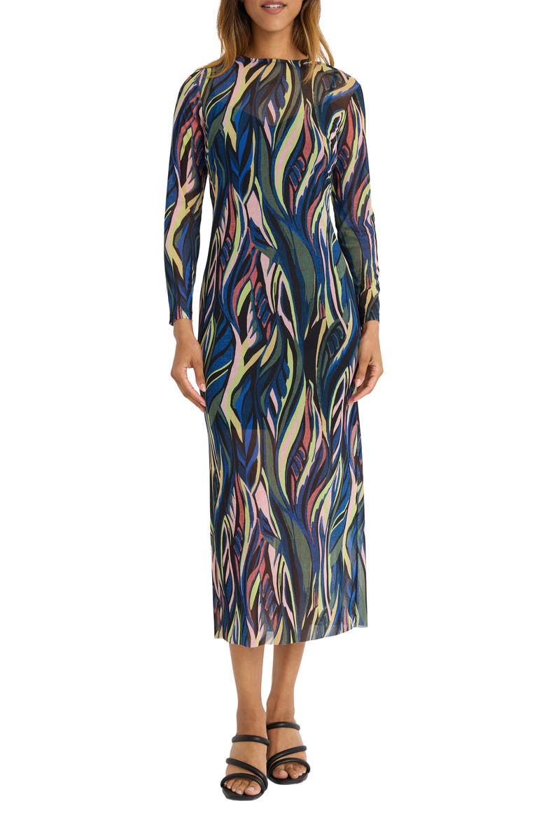 Long Sleeve Maxi Dress, Main, color, BLUE/ ORANGE