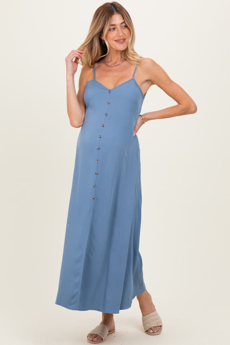 Button Accent Midi Dress, Alternate, color, Blue