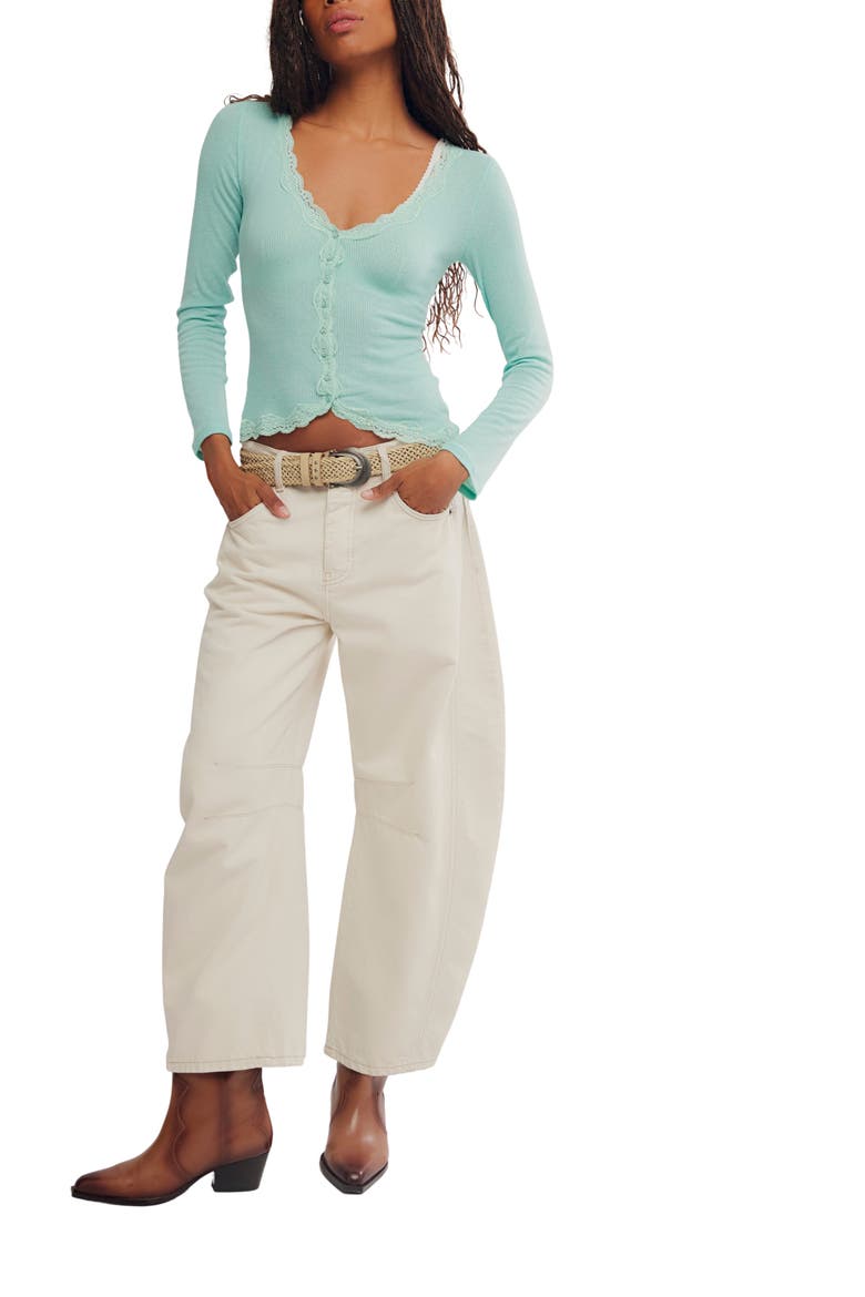 Big Love Lace Trim Knit Button-Up Top, Alternate, color, LOCAL SEA
