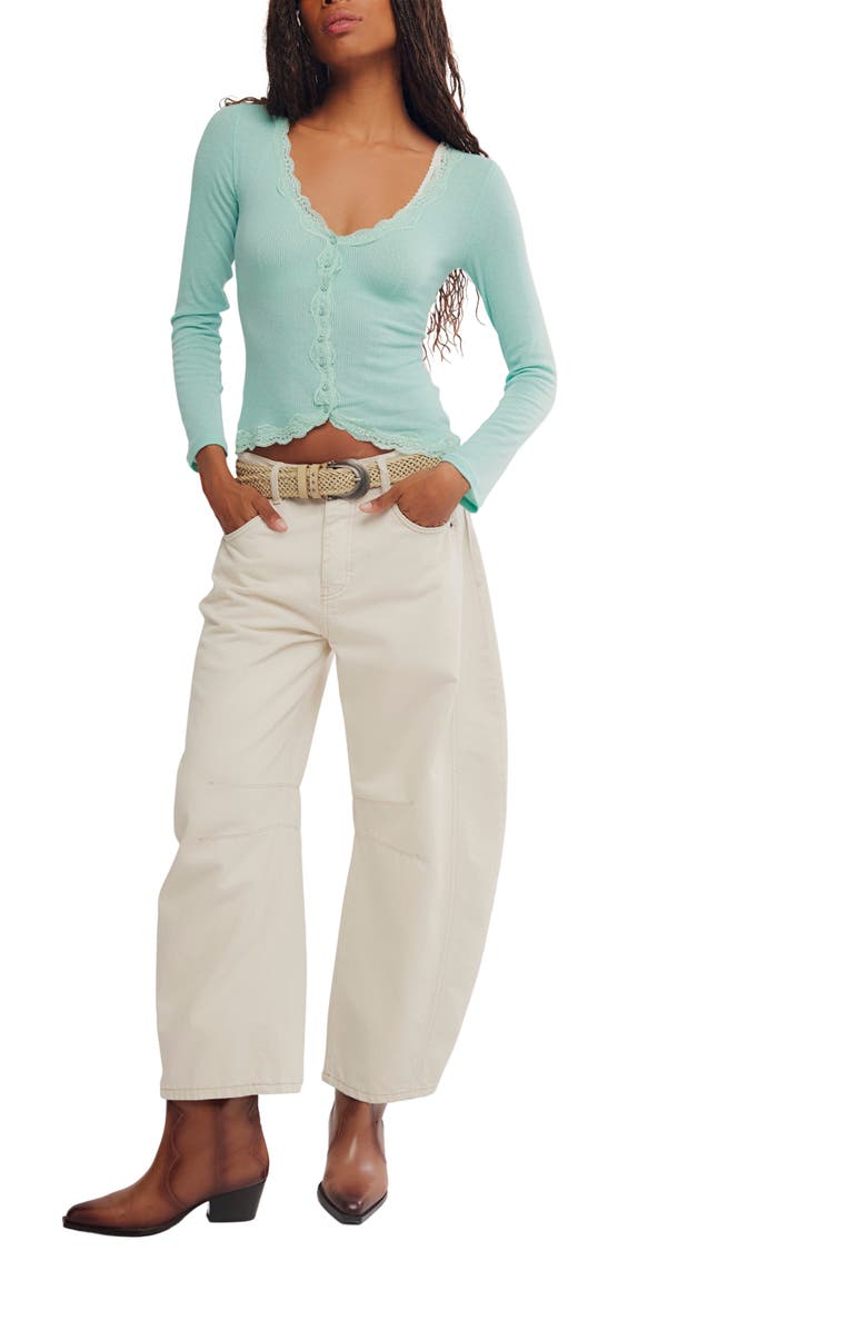 Free People Big Love Lace Trim Knit Button-Up Top, Alternate, color, Local Sea