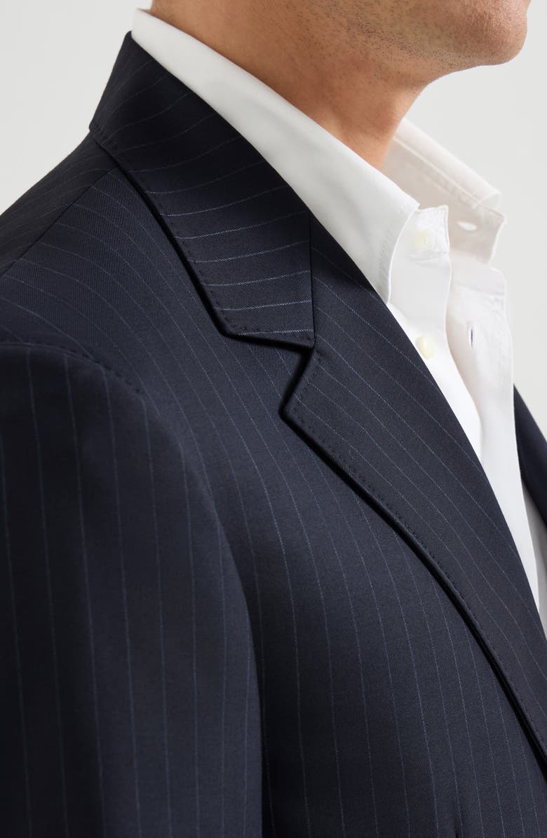 Brunello Cucinelli Chalk stripe blazer, Alternate, color, Navy Blue