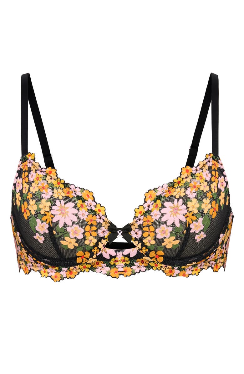 SAVAGE X FENTY Wonderfleur Lace Unlined Demi Bra, Alternate, color, Black Caviar