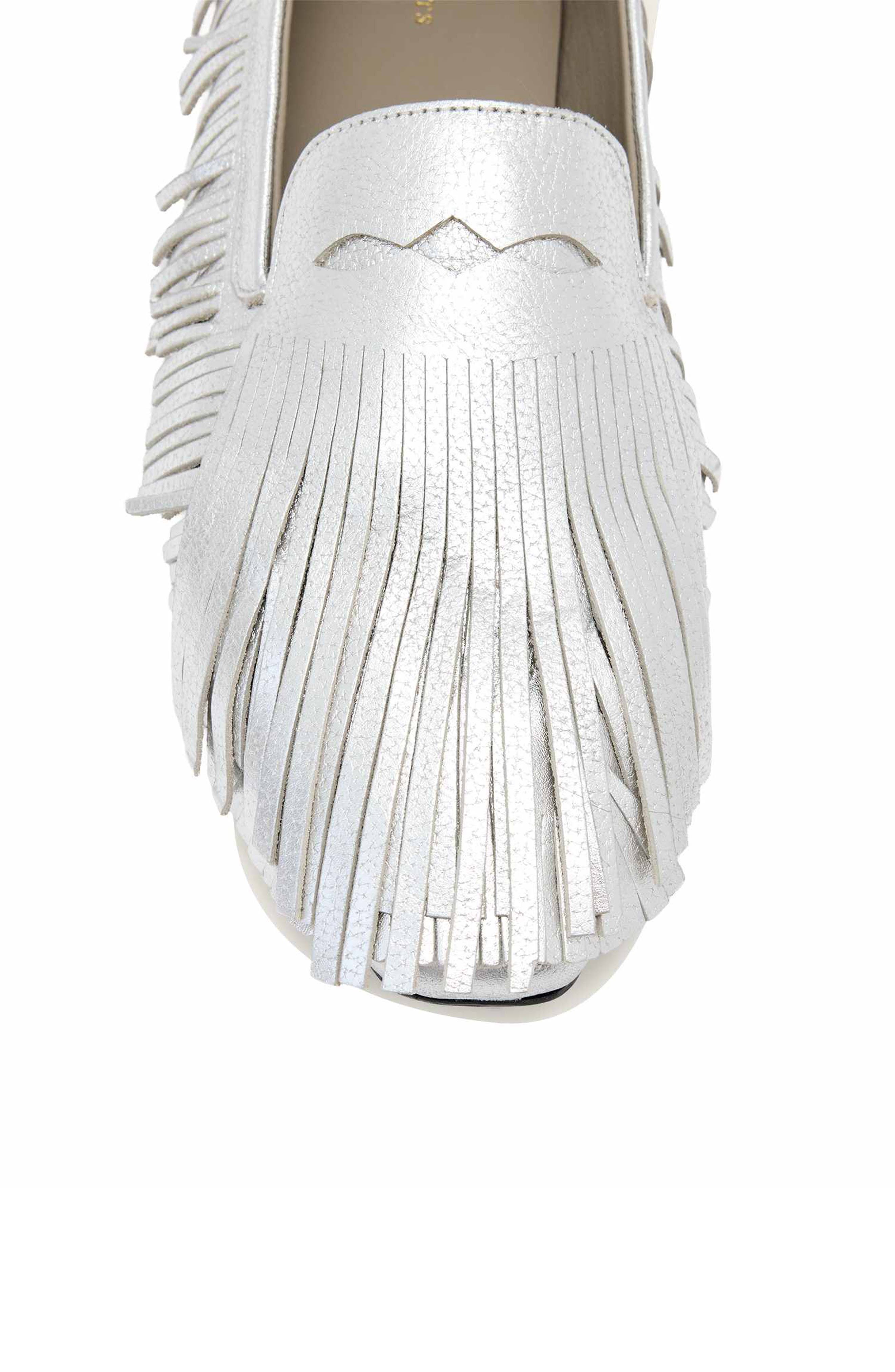 AllSaints Sandy Fringe Loafer, Alternate, color, Silver Shine