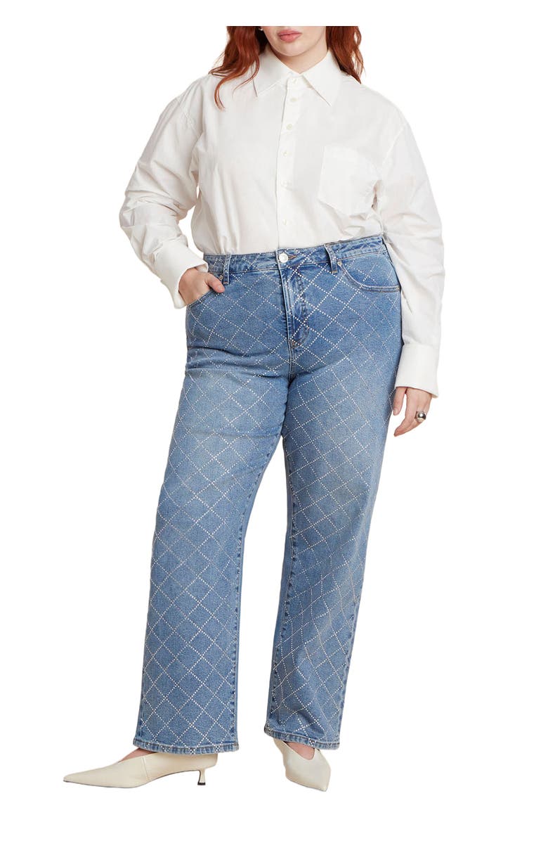 ELOQUII Diamond Sparkle Straight Leg Jean, Main, color, Medium Wash