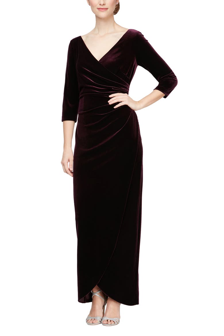 Surplice Neck Velvet Gown, Main, color, AUBERGINE