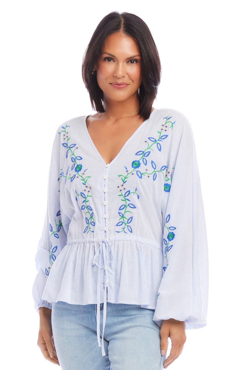 Karen Kane Floral Embroidered Stripe Top, Alternate, color, 