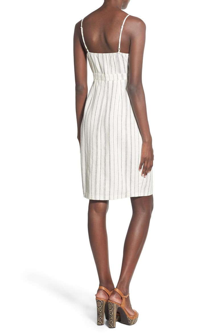 ASTR Tie Front Button Down Midi Dress, Alternate, color, WHITE-BLK