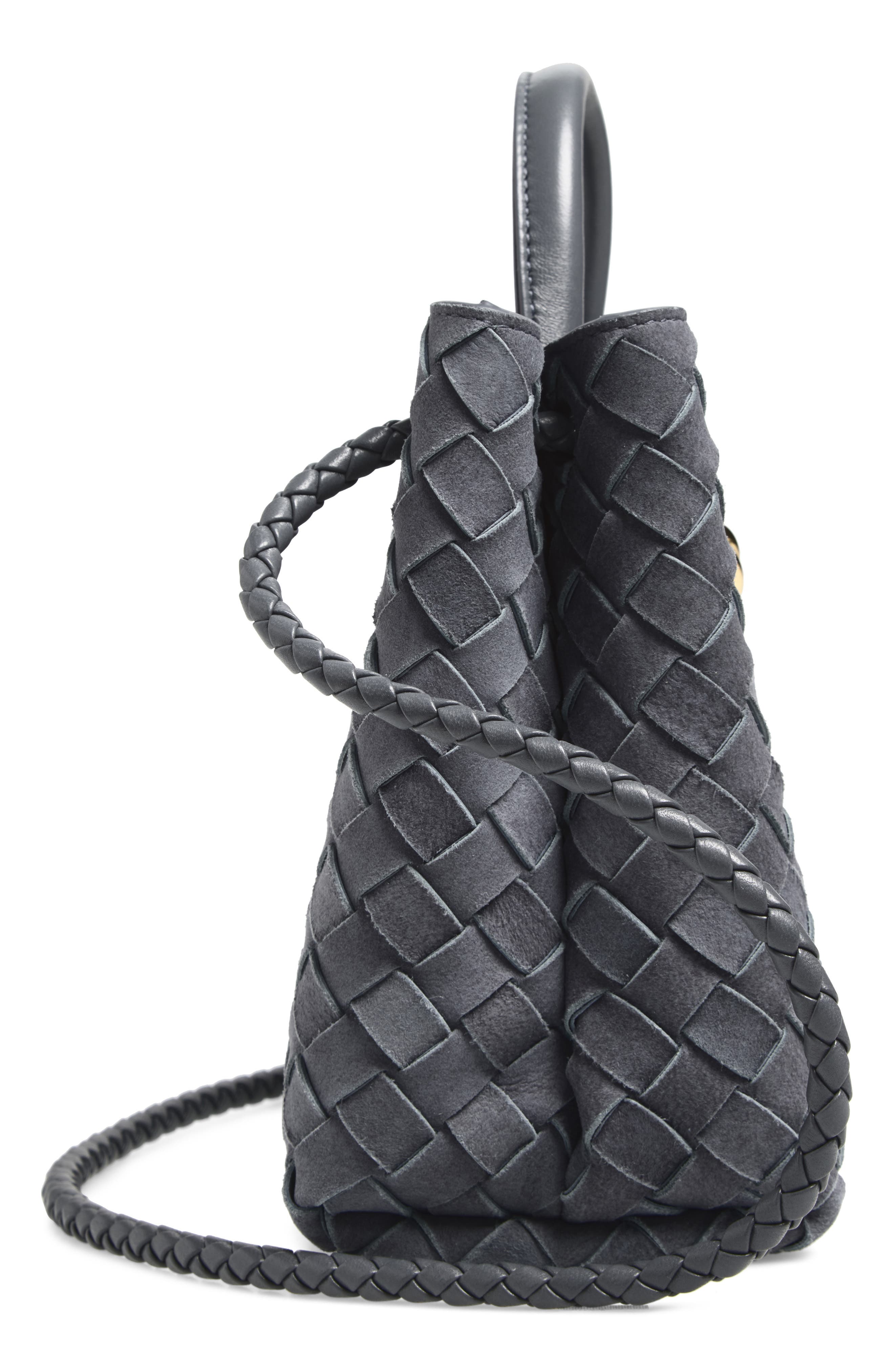 Bottega Veneta Small Andiamo Intrecciato Suede Top Handle Bag, Alternate, color, Cloudy Indigo