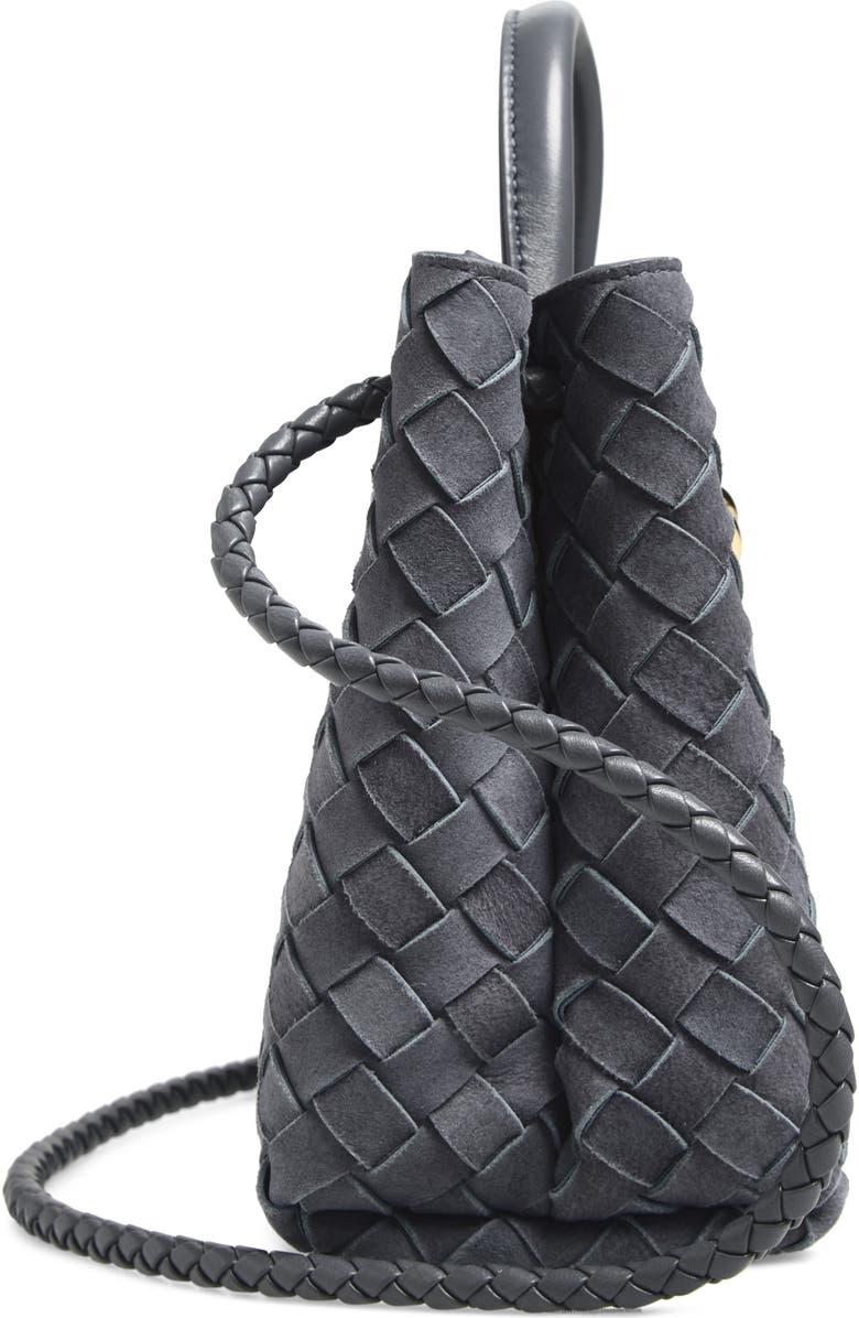 Bottega Veneta Small Andiamo Intrecciato Suede Top Handle Bag, Alternate, color, Cloudy Indigo