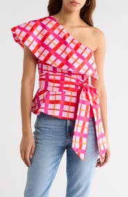 SUGARLIPS Darvy Plaid One-Shoulder Cotton Top