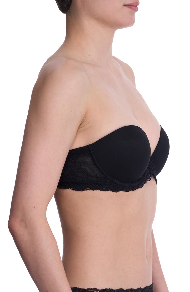 Natori Feathers Lace Plunge Strapless Bra, Alternate, color, Black