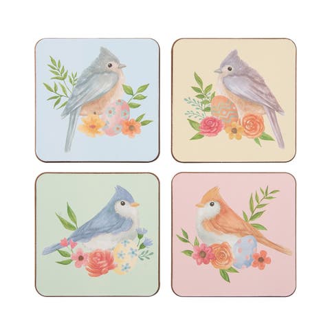 Birds & Flowers Set of 4 Drink Sitter Coasters 4"