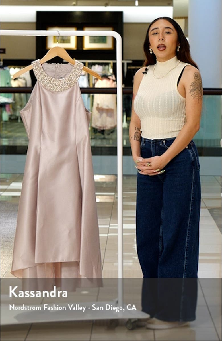 Imitation Pearl Halter Neck High-Low Mikado Dress, sales video thumbnail