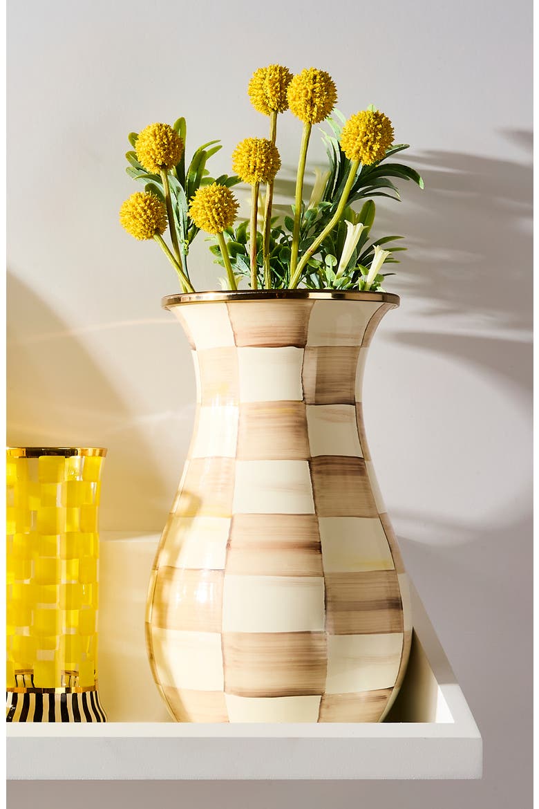 Mocha Check Enameled Steel Tall Vase, Alternate, color, MOCHA