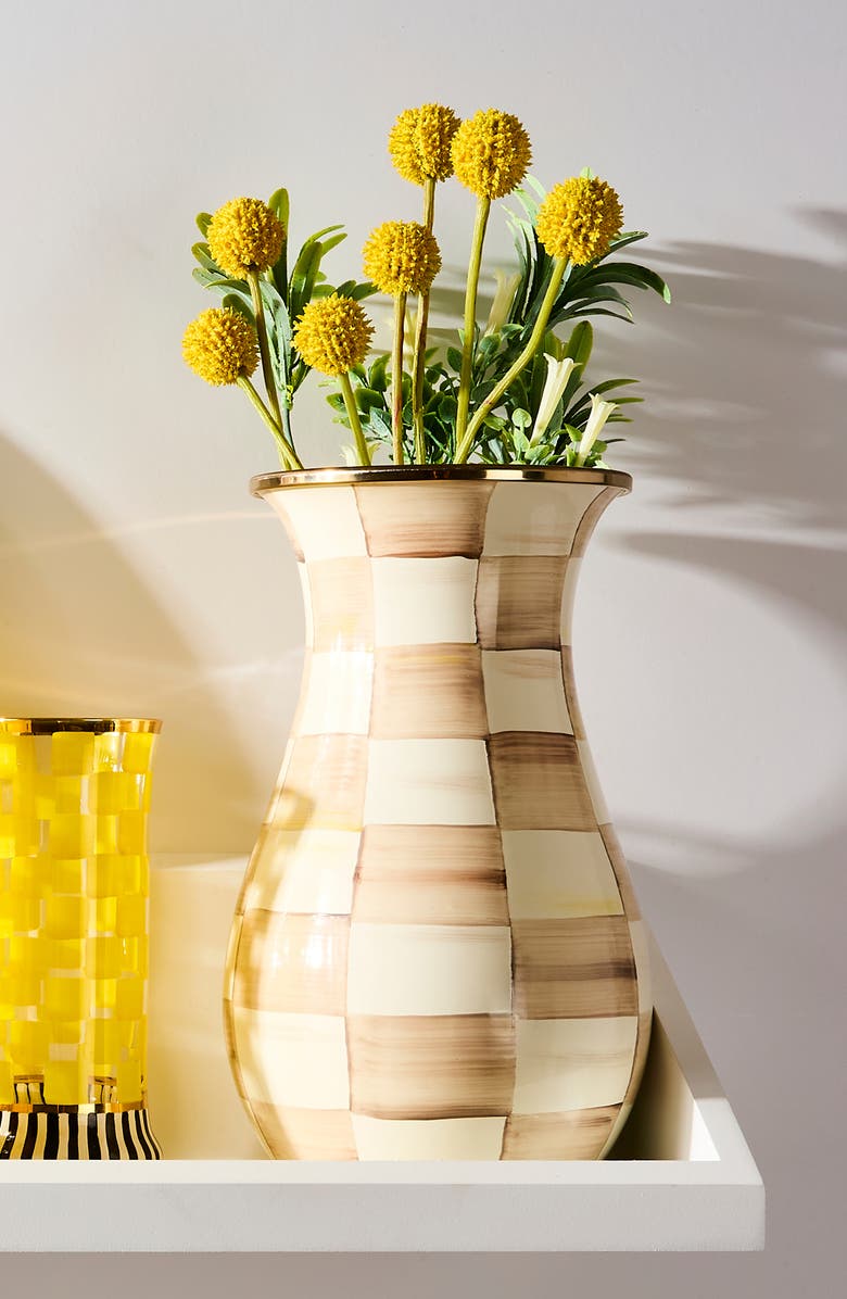 MACKENZIE CHILDS Mocha Check Enameled Steel Tall Vase, Alternate, color, Mocha