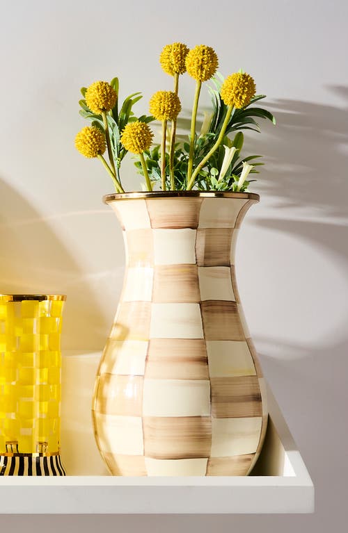 Mackenzie-childs Mackenzie Childs Mocha Check Enameled Steel Tall Vase In Brown