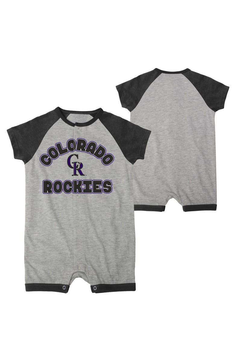 Outerstuff Newborn & Infant Heather Gray Colorado Rockies Extra Base Hit Raglan Full-Snap Romper, Main, color, Heather Gray