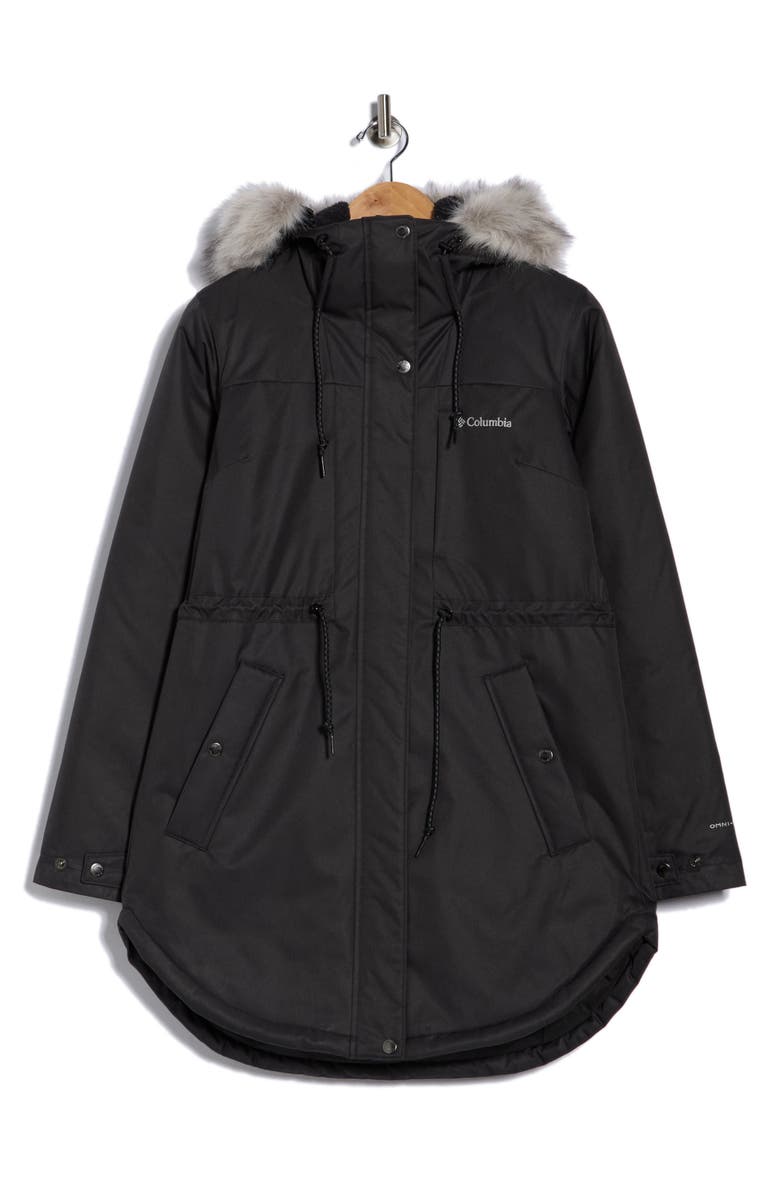 Columbia Suttle Mountain II Faux Fur Trim Water Repellent Insulated Jacket, Main, color, Black