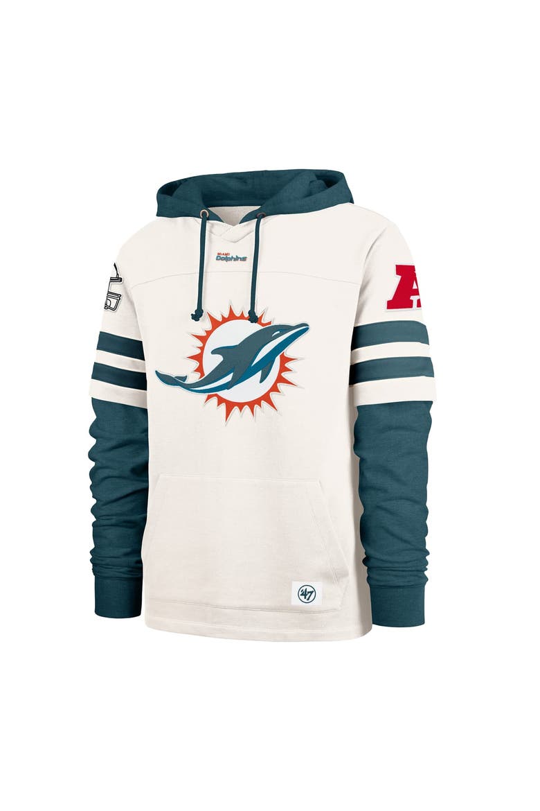 Men's '47  Cream Miami Dolphins Split Zone Cornerback Duo Lacer Hoodie, Alternate, color, Cream