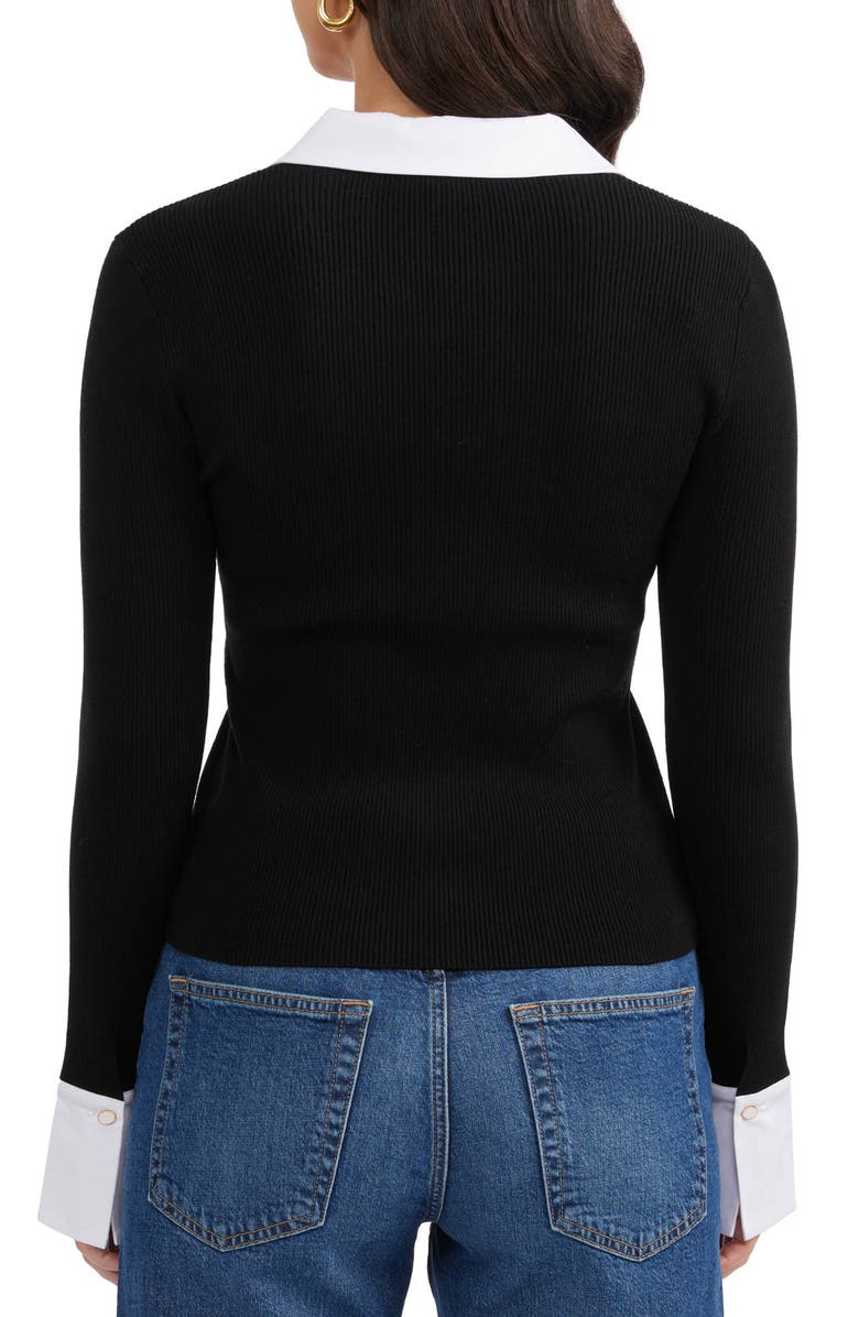 Ellen Tracy Poplin Trim Ribbed Cardigan, Alternate, color,