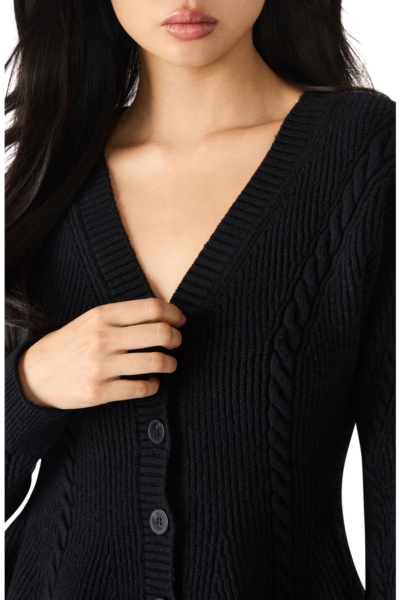 Courtney Rib Peplum Cardigan, Alternate, color, BLACK