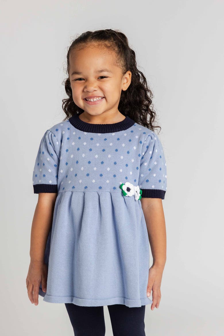 Polka Dot Sweater Tunic Set with Flowers, Alternate, color, Blue, Navy & White