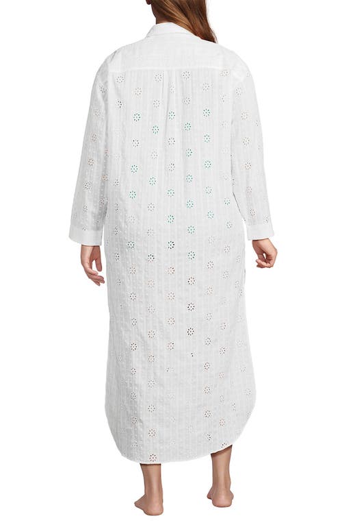 Shop Lands' End Plus Size Eyelet Button Down Maxi Cover-up Dress In White
