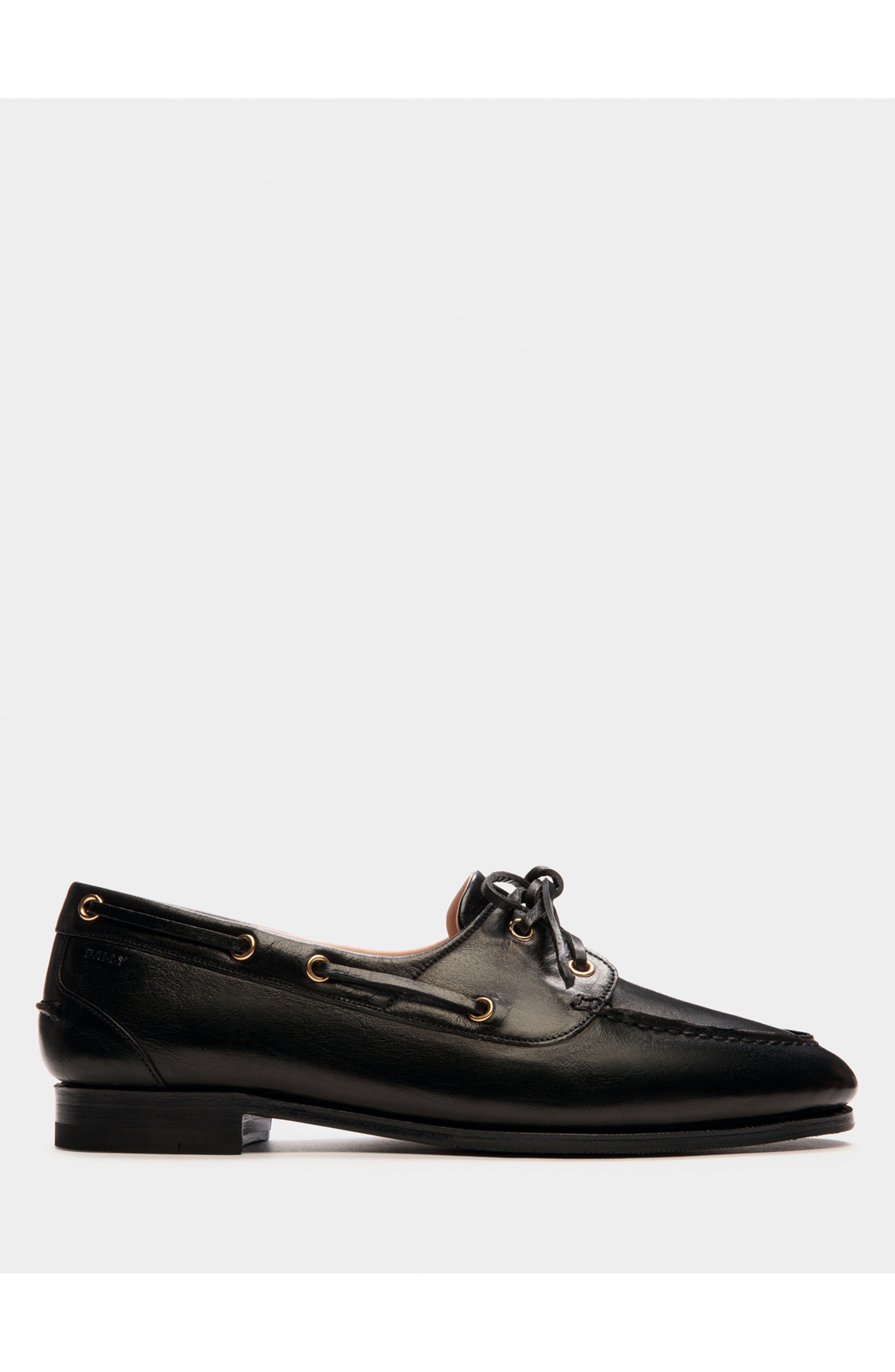 Bally Plume Moccasin in Dark Leather, Main, color, Black