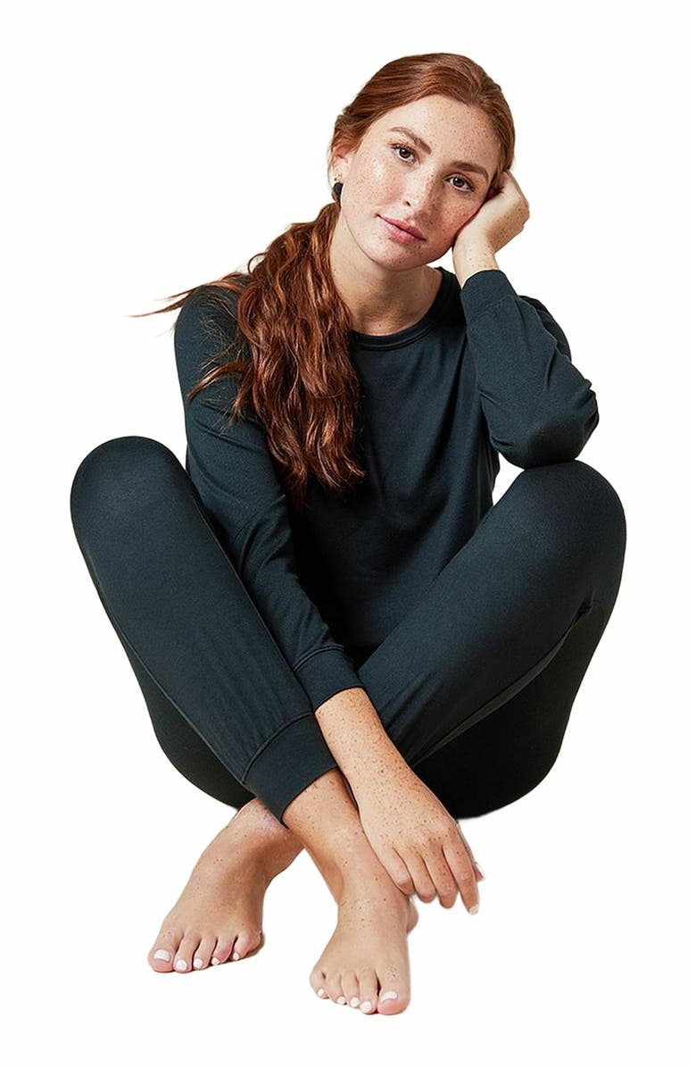 Softies Dream Jersey Long Sleeve Crew Neck Lounge Set with Jogger Pant, Alternate, color, Black