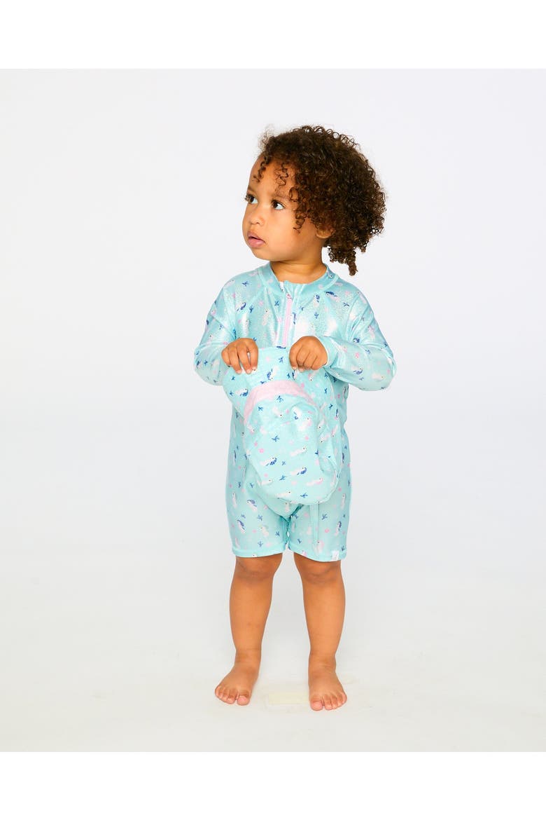 Wide Brim Beach Seahorse Beach Hat, Alternate, color, Blue Seahorse Print