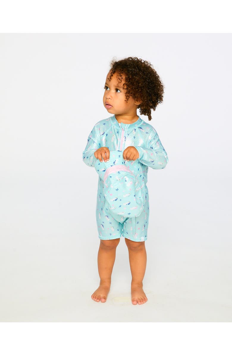 Deux par Deux One-Piece Long Sleeve Seahorse Rashguard, Alternate, color, Blue Seahorse Print