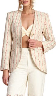 Avec Les Filles Floral Brocade Cotton Blazer
