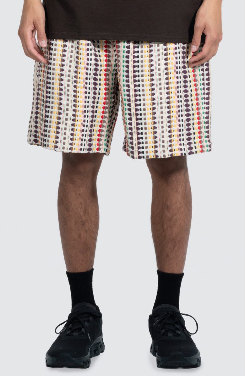 PLEASURES Stitch Embroidered Cotton Shorts, Main, color,