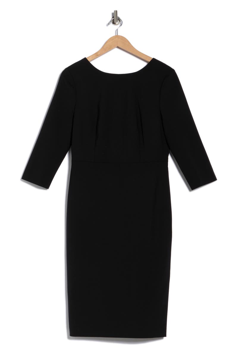 Varetta Three-Quarter Sleeve Stretch Wool Dress, Main, color, BLACK