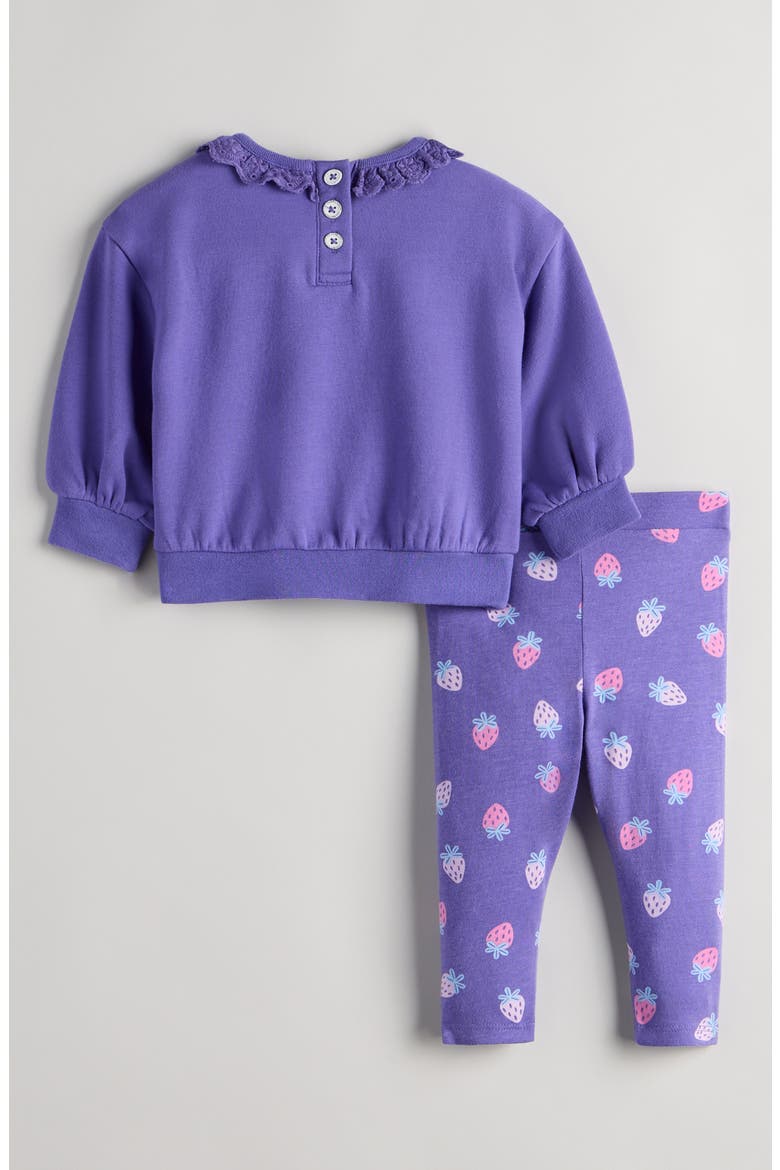 Lace Trim Sweatshirt & Strawberry Print Leggings Set, Alternate, color, PURPLE BERRIES- PURPLE STAMP