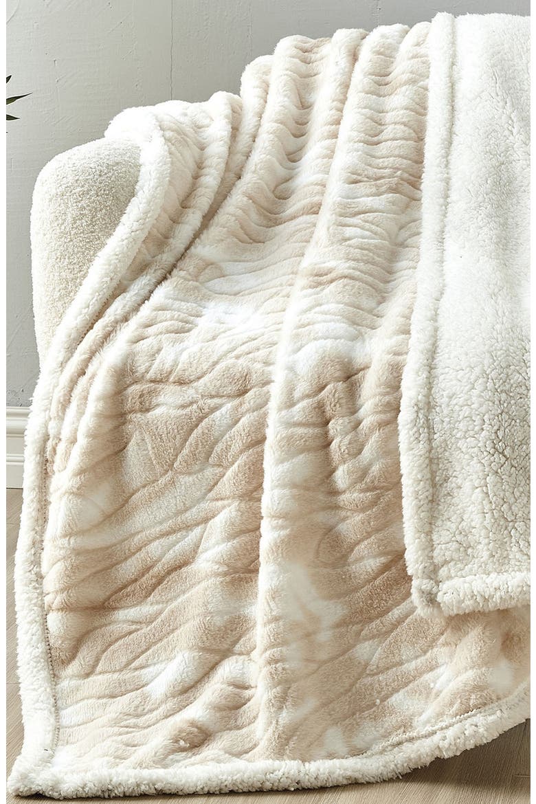 Alaska Microplush Faux Shearling Throw Blanket, Alternate, color, BEIGE