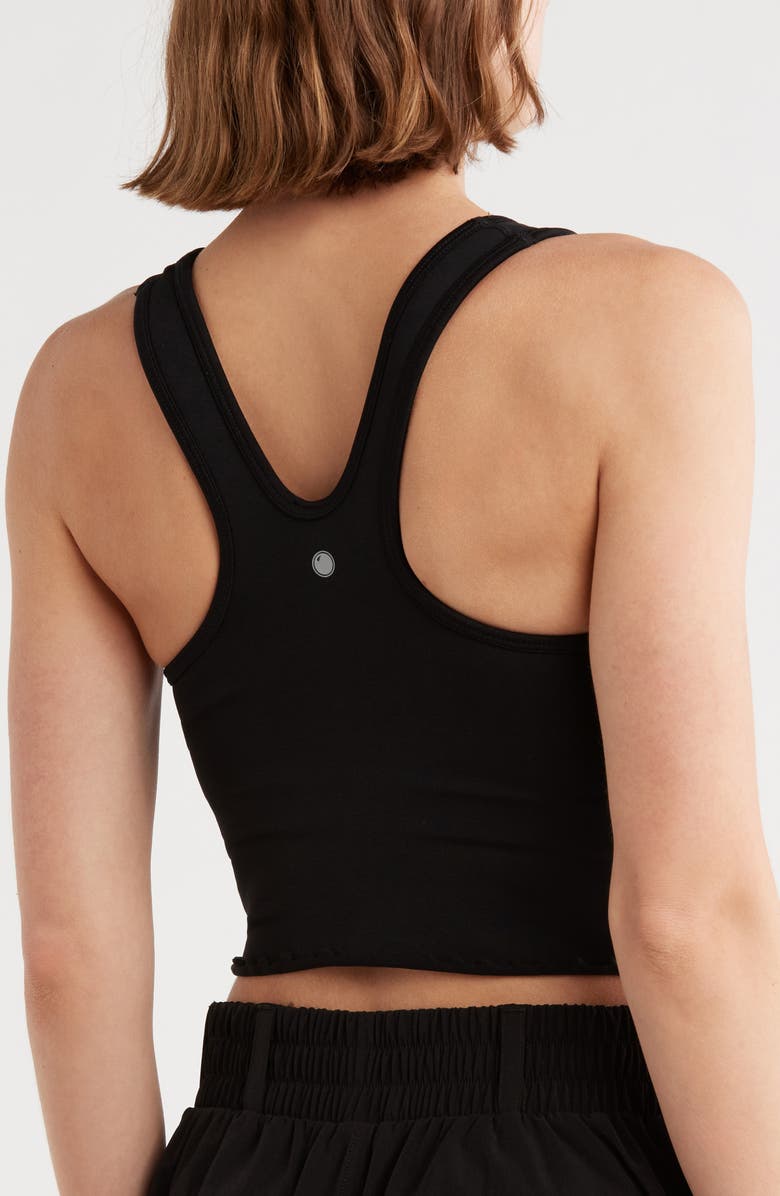 YOGALICIOUS Seamless Hollywood Lettuce Edge Racerback Bralette, Alternate, color, Black