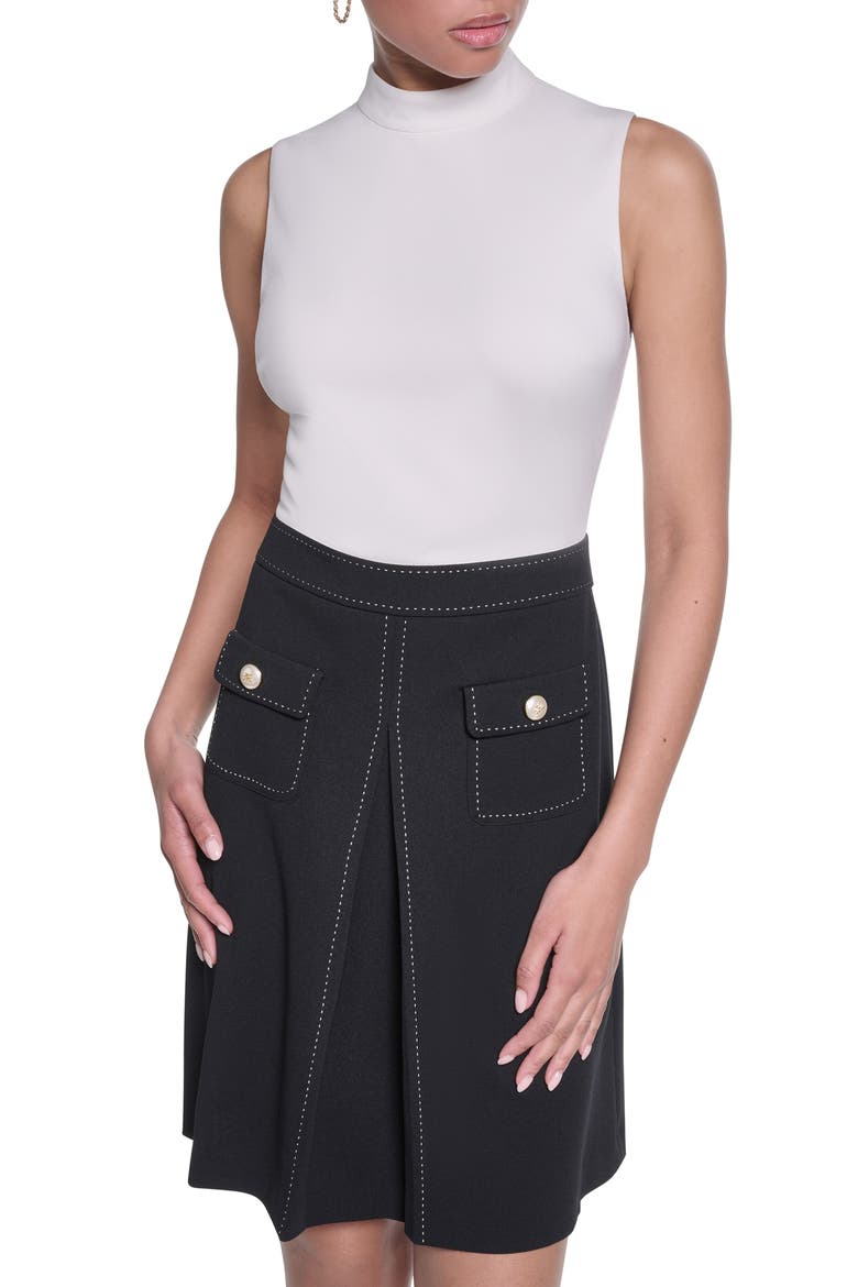 Mock Neck Scuba Crepe Faux Two-Piece Dress, Alternate, color, SOFT WHITE BLACK
