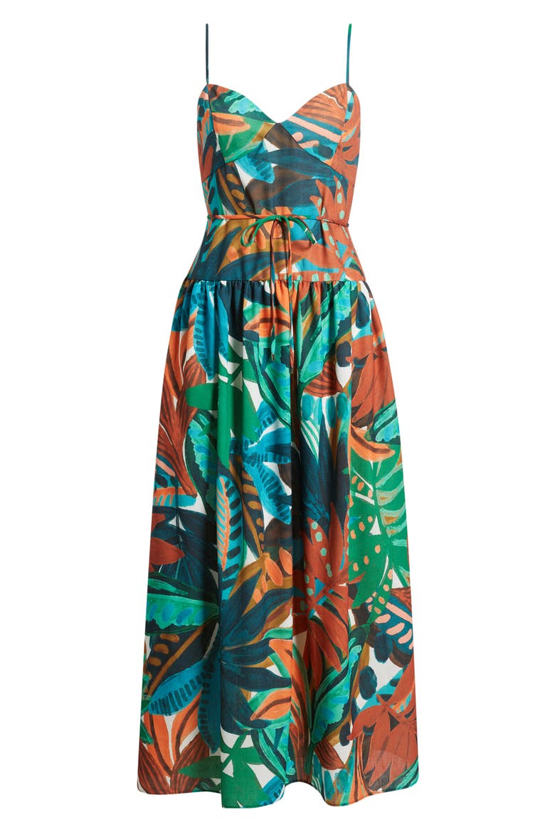 Tropical Print Drop Waist Maxi Dress, Alternate, color, BROWN MULTI