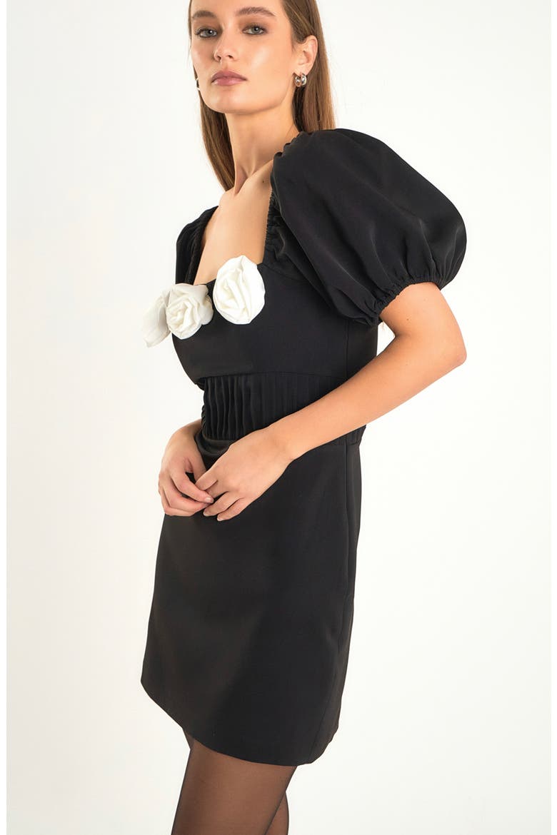 Rosette Puff Sleeve Minidress, Alternate, color, BLACK/ WHITE
