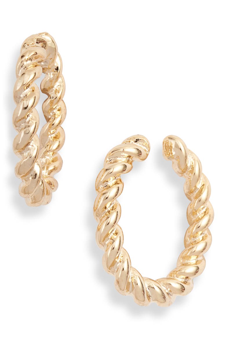 Landslide Twisted Hoop Ear Cuffs, Main, color, GOLD