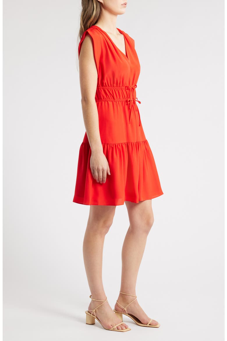 Obi Gathered Tie Waist Dress, Alternate, color, RED