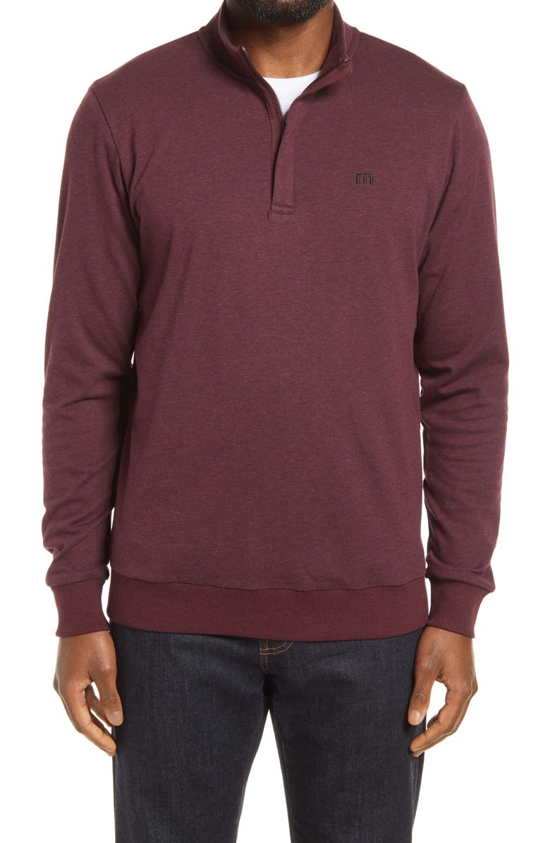 TravisMathew Cloud 2.0 Quarter Zip Pullover, Main, color, Heather Dark Red