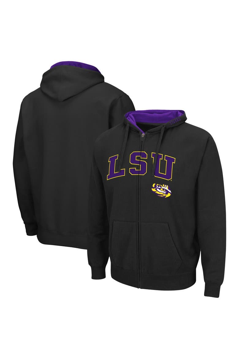 Men's Colosseum Black LSU Tigers Arch & Logo 3.0 Full-Zip Hoodie, Main, color, Black