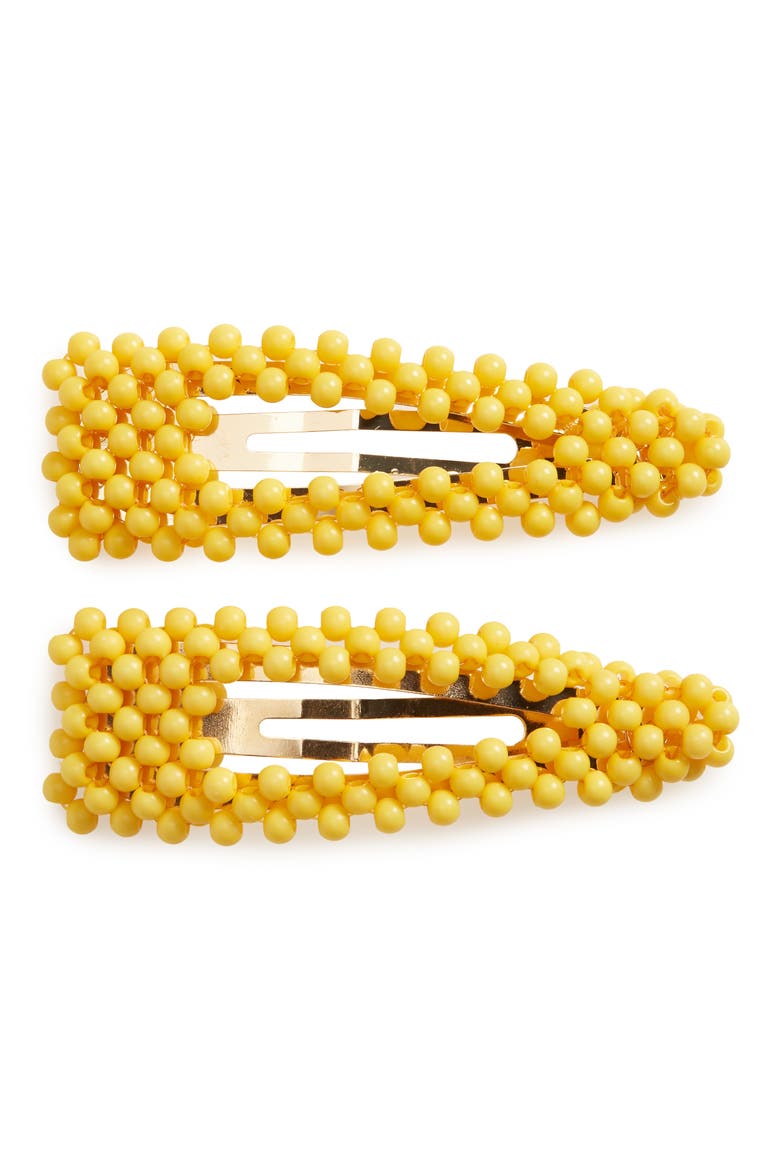 2-Pack Beaded Snap Barrettes, Main, color, YELLOW