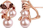 DELMAR 6-8.5mm Cultured Freshwater Pearl & Gemstone Cluster Earrings